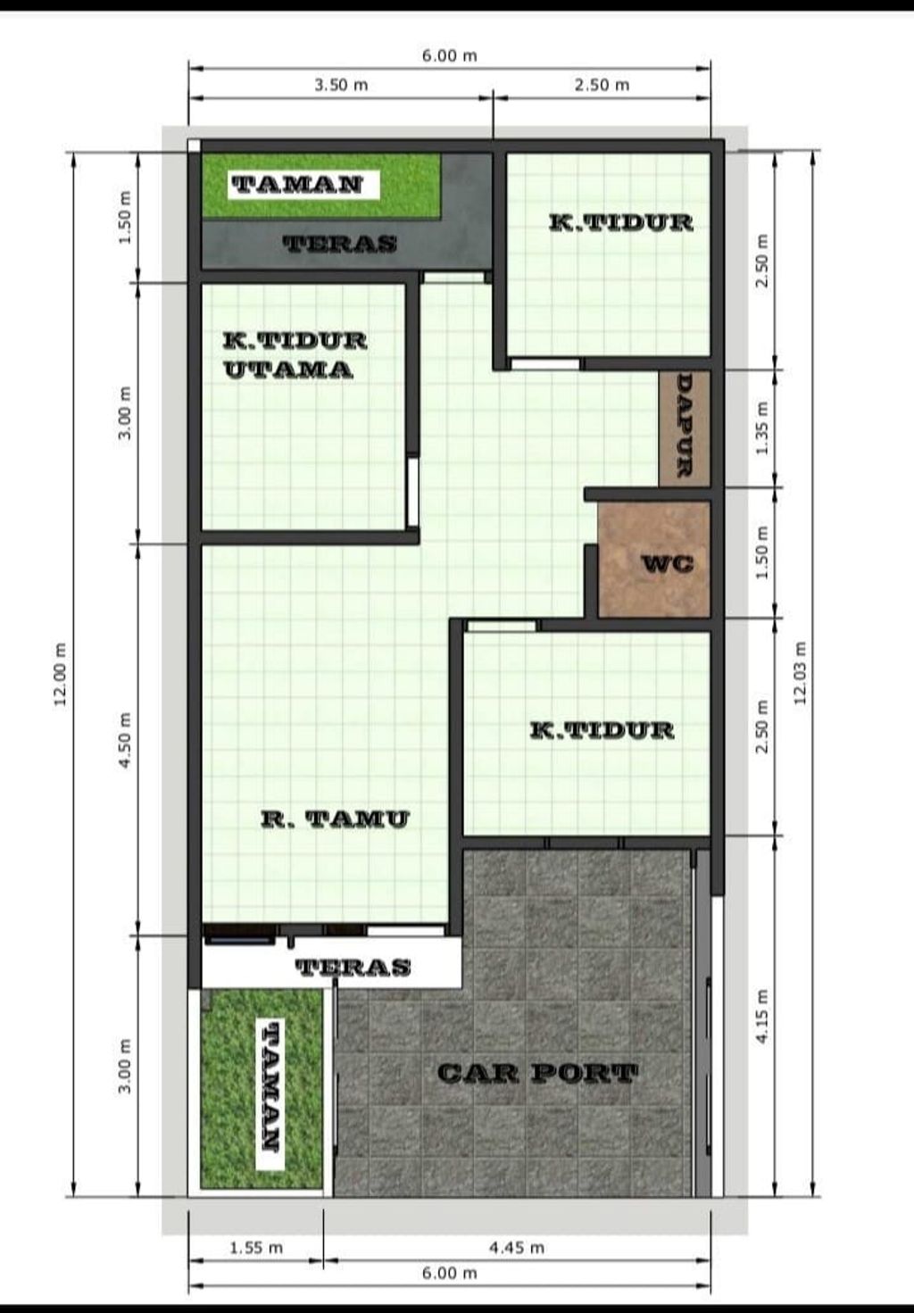 foto denah rumah tipe 45 perumahan BW GREEN LAND RESIDENCE