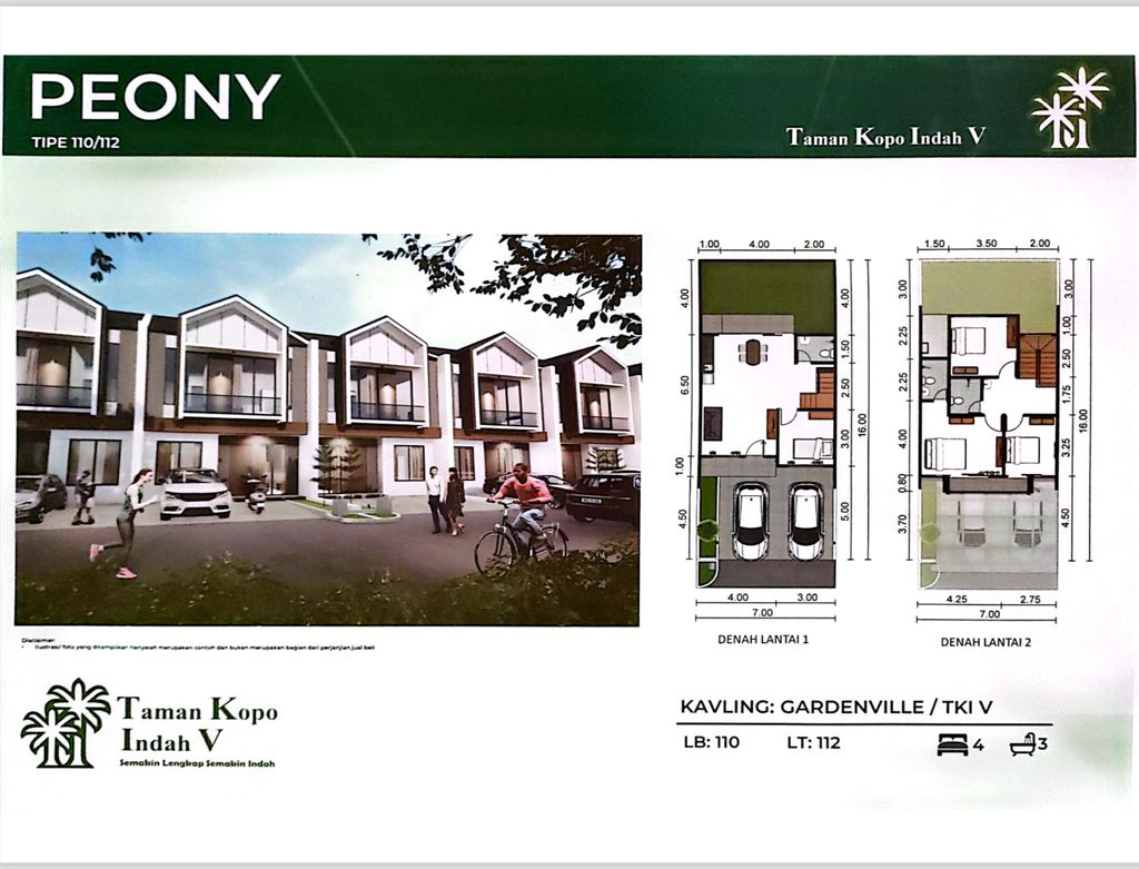 foto denah rumah tipe PEONY perumahan TAMAN KOPO INDAH V GARDENVILLE