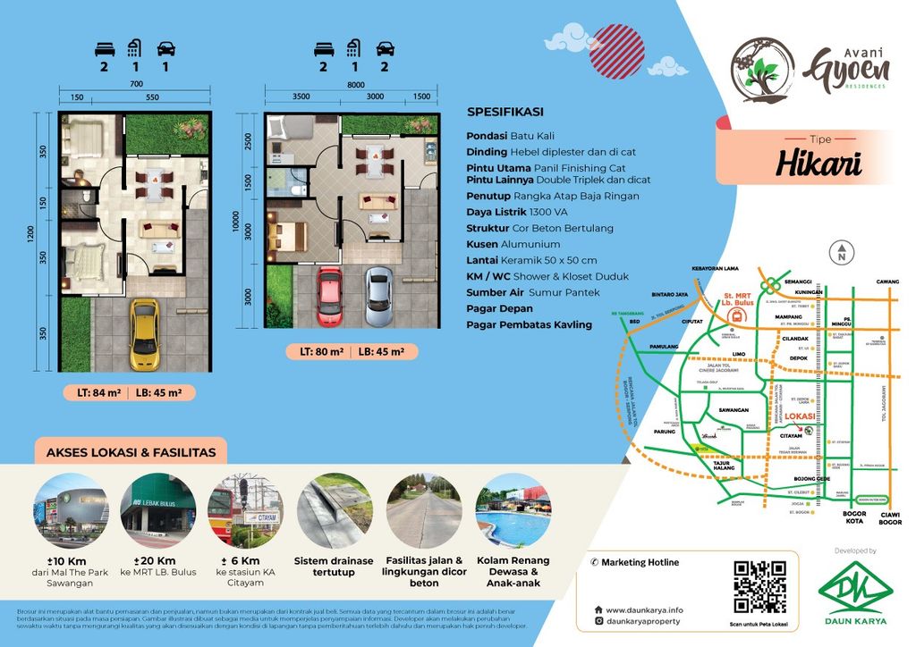 foto denah rumah tipe HIKARI 2 perumahan AVANI GYOEN RESIDENCE TAHAP 3