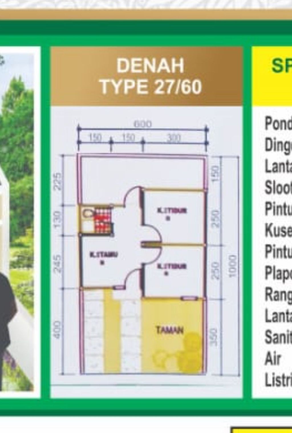 foto denah rumah tipe 27/60 perumahan Bumi citra indah 2 tahap 4