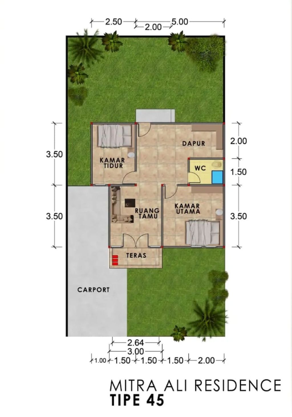 foto denah rumah tipe 45 perumahan MITRA ALI RESIDENCE