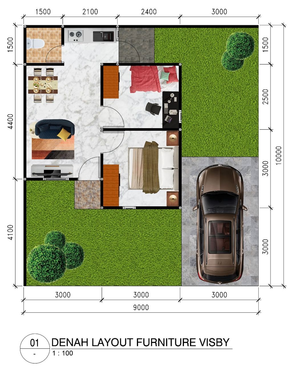 foto denah rumah tipe Visby perumahan SUNRISE RIVER EXT 1