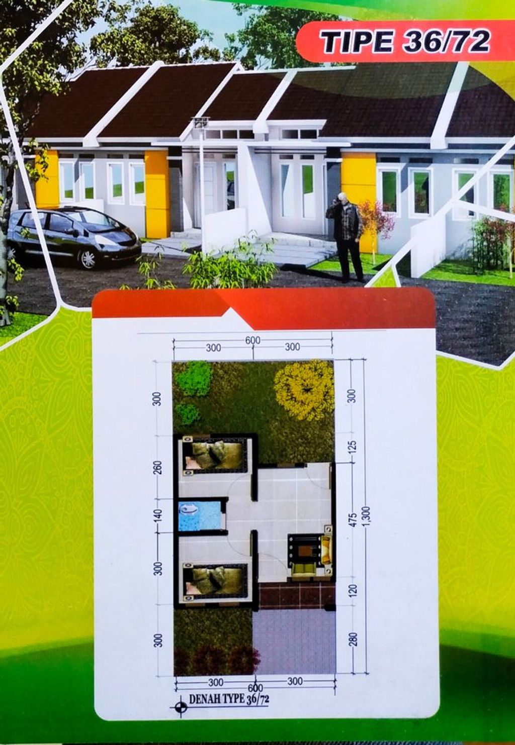 foto denah rumah tipe 36/72 perumahan GRAHA NAYA PEGADEN TAHAP 3