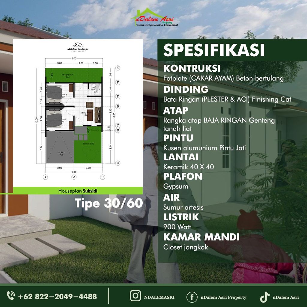 foto denah rumah tipe 30/60 perumahan nDalem Raharja Semirejo