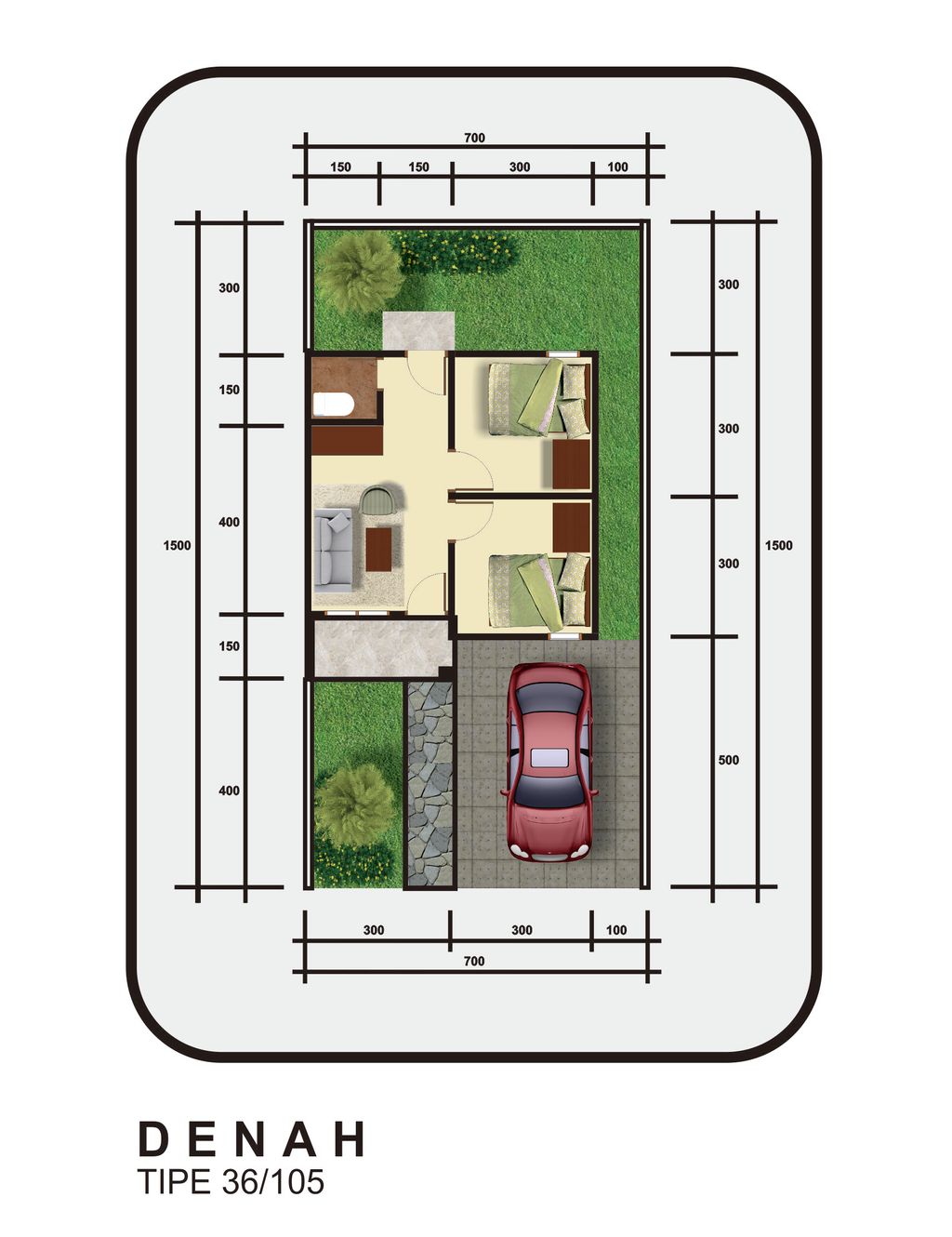 foto denah rumah tipe 36 perumahan GREEN WATULONDO PERMAI