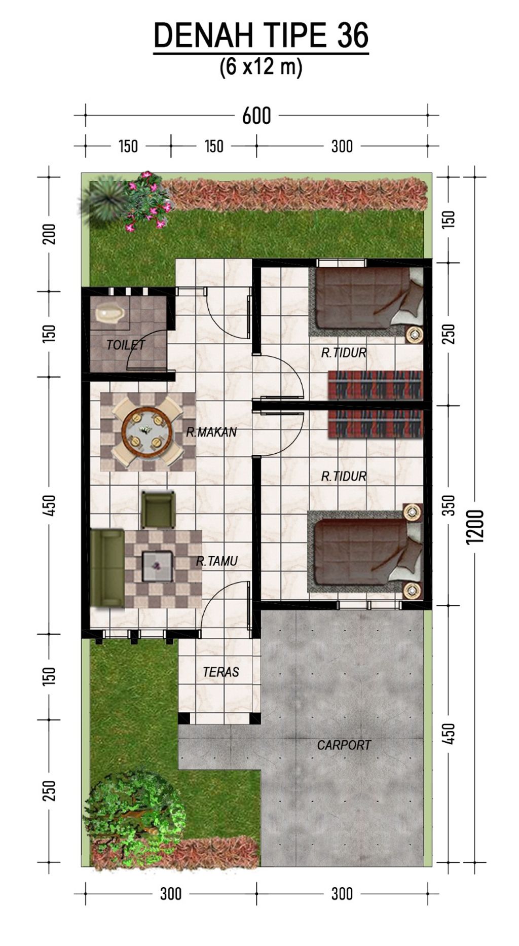 foto denah rumah tipe 36/84 perumahan PERUMAHAN PESONA KARYA 3