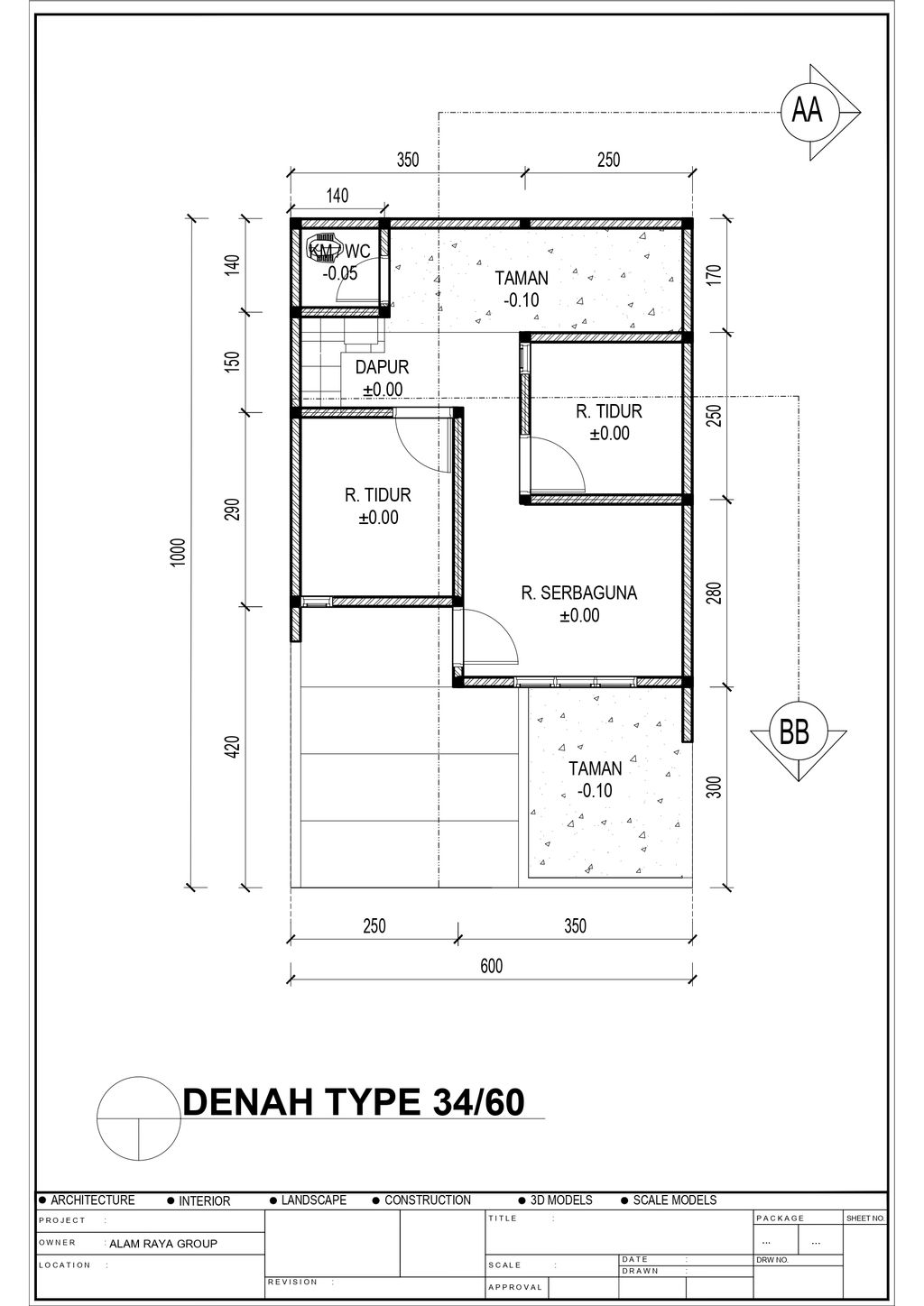 foto denah rumah tipe 34/60 perumahan PURI ALAM CEMPAKA