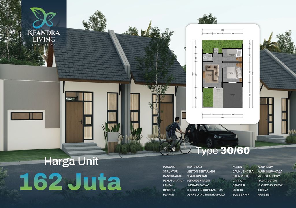 foto tampak rumah tipe 30/60 perumahan KEANDRA LIVING SAMPIRAN