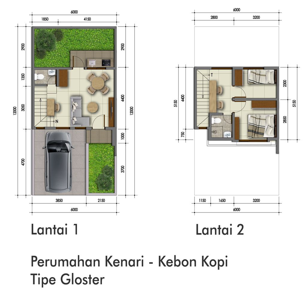 foto denah rumah tipe 60G perumahan Perumahan Kenari - Kebonkopi Alamasri