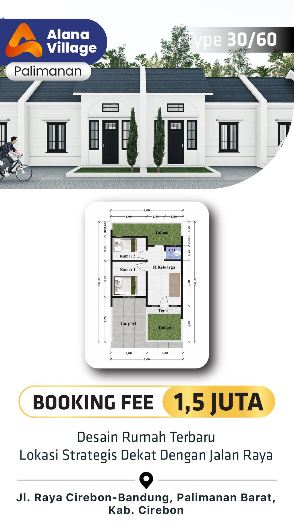 foto denah rumah tipe 30/60 perumahan ALANA VILLAGE PALIMANAN