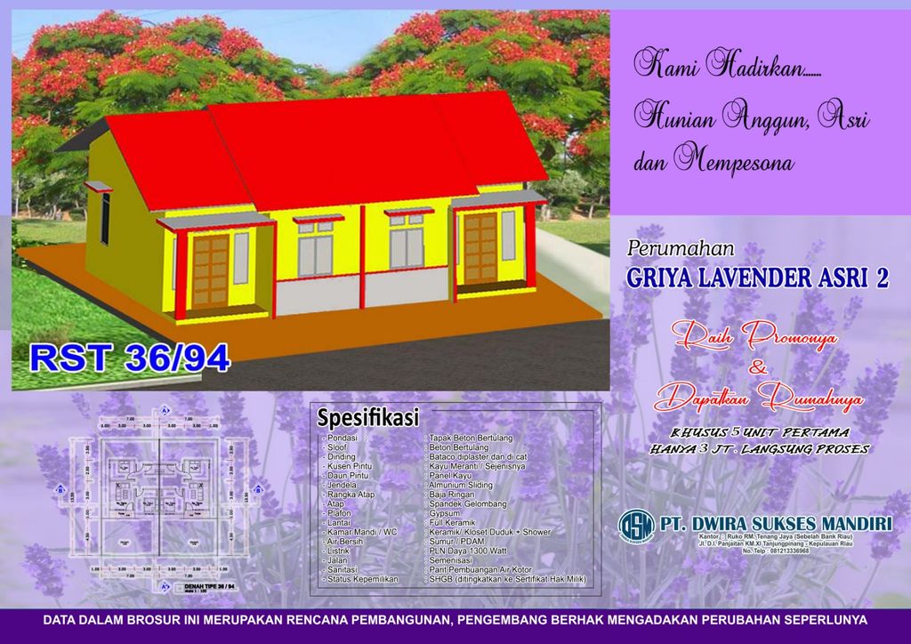 foto tampak rumah tipe 36 subsidi perumahan GRIYA LAVENDER ASRI PHASE II
