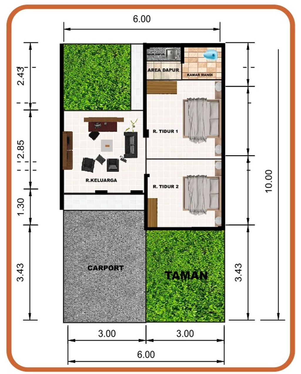 foto denah rumah tipe 30/60 perumahan KRAGILAN GRIYA SENTOSA 2