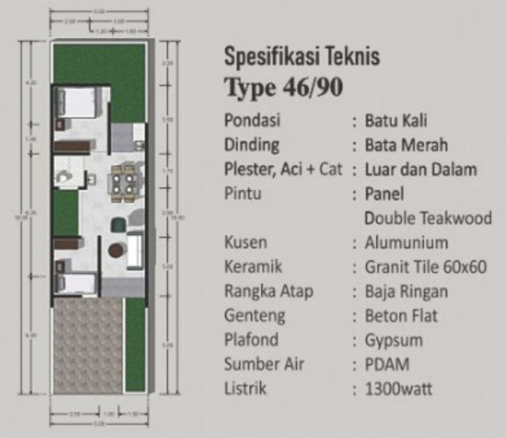 foto denah rumah tipe 46/90 perumahan PURI MELIA GARDEN