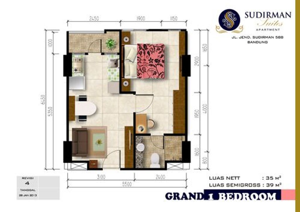 foto denah rumah tipe G1BR (RW 20-08) perumahan Sudirman Suites Apartment
