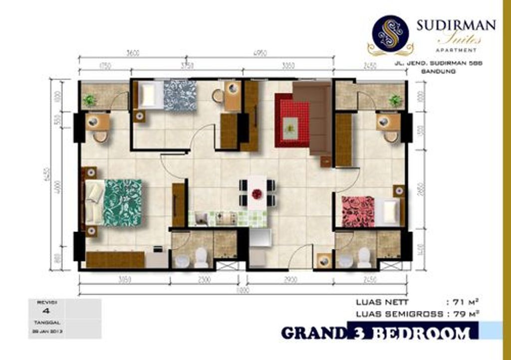 foto denah rumah tipe G3BR (RW 23-03) perumahan Sudirman Suites Apartment