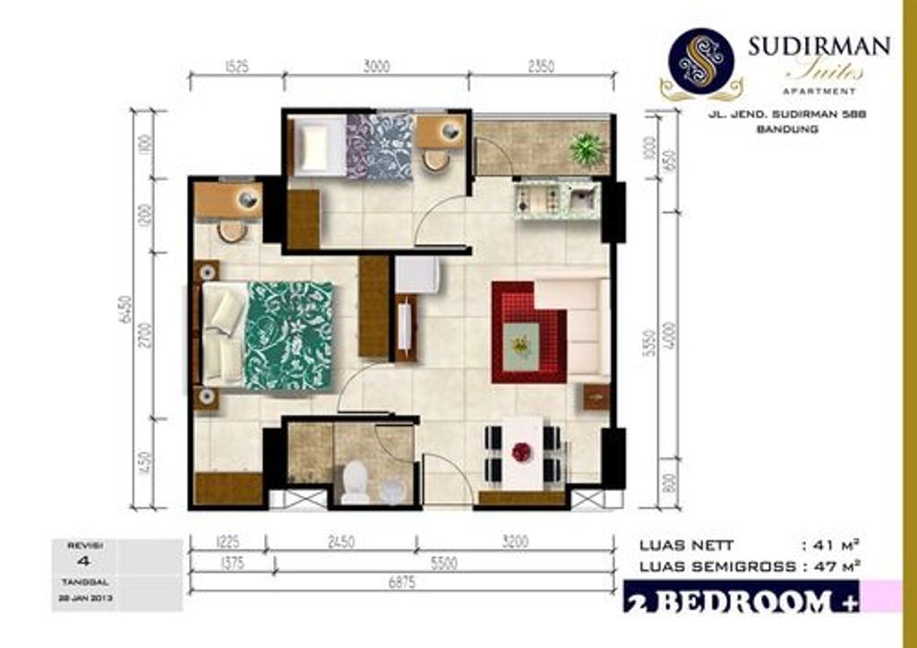 foto denah rumah tipe 2BR+ (RW 23-06) perumahan Sudirman Suites Apartment