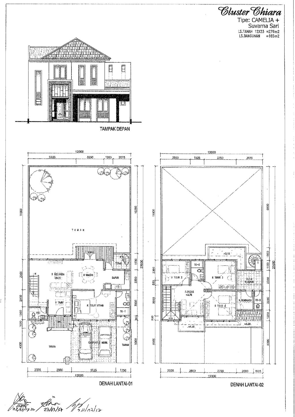 foto denah rumah tipe CAMELIA + perumahan CLUSTER CHIARA, SUVARNA SUTERA
