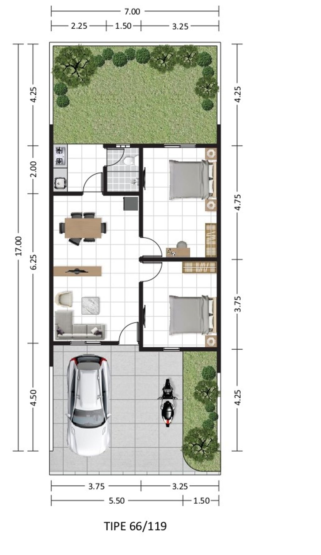 foto denah rumah tipe PINUS 66/119 perumahan SEMARANG BIZPARK REGENCY (MADUKORO REGENCY)