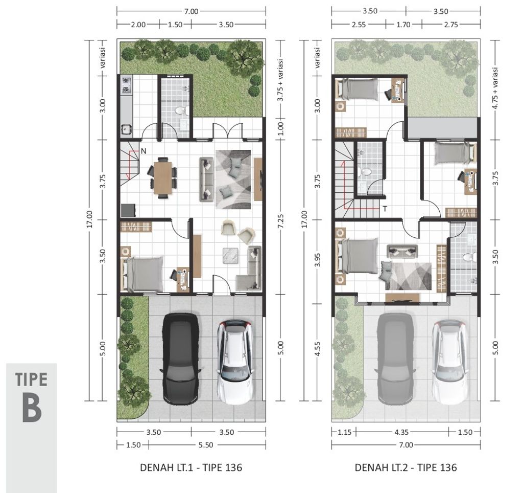 foto denah rumah tipe KENARI B - T.136 perumahan SEMARANG BIZPARK REGENCY (MADUKORO REGENCY)