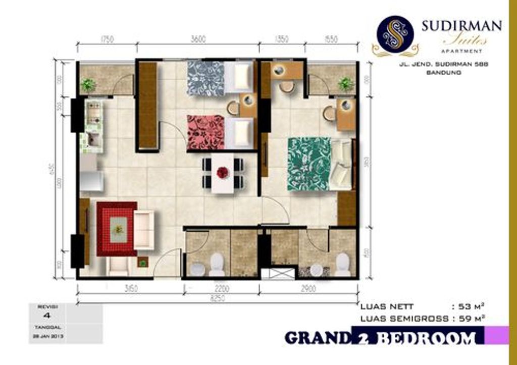 foto denah rumah tipe G2BR (RW 01-15) perumahan Sudirman Suites Apartment