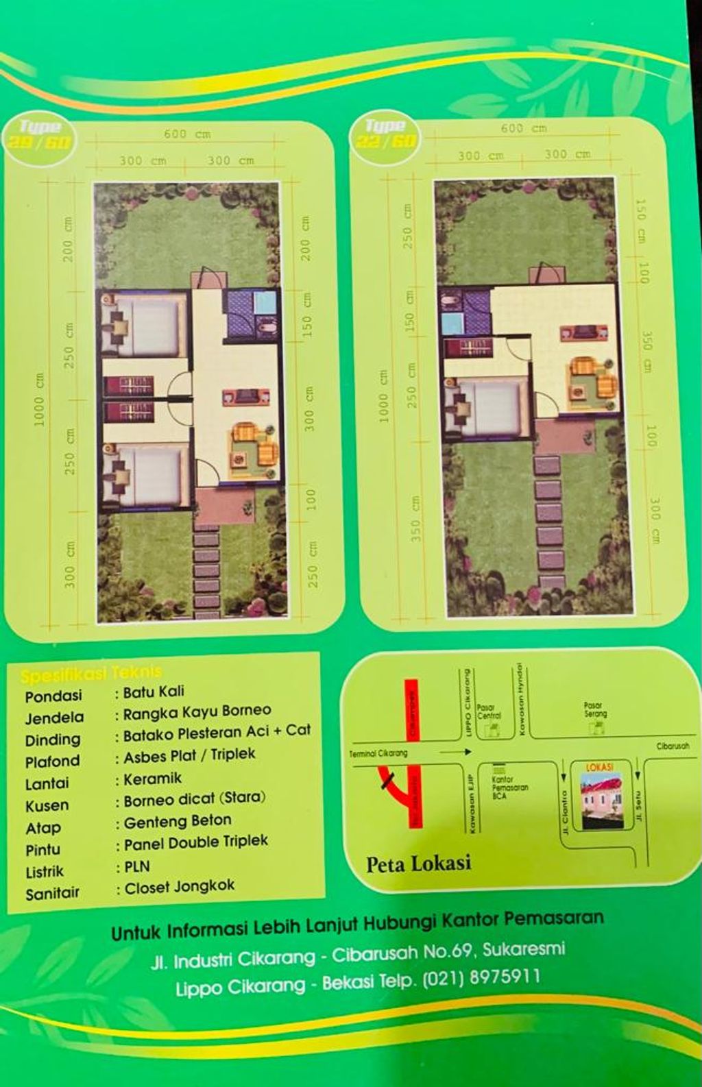 foto denah rumah tipe 29/60 perumahan BUMI CIKARANG ASRI 1