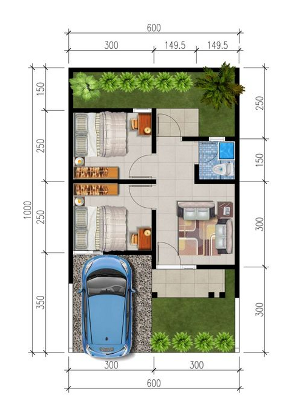 foto denah rumah tipe 30/60 PMK 2023 perumahan KEBONAGUNG VIEW