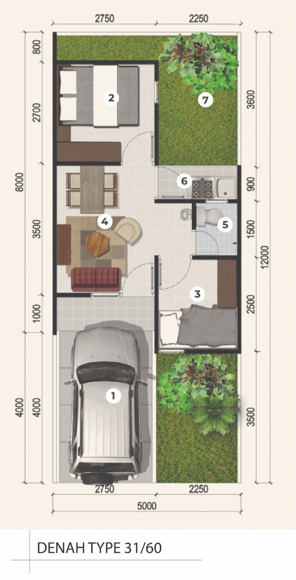 foto denah rumah tipe 31/60 perumahan Padma Hills