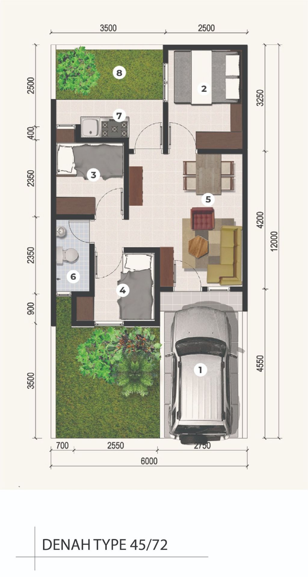 foto denah rumah tipe 45/72 perumahan Padma Hills