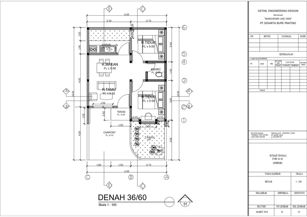 foto denah rumah tipe MATANO 36/80 perumahan BUNGURSARI LAKE VIEW