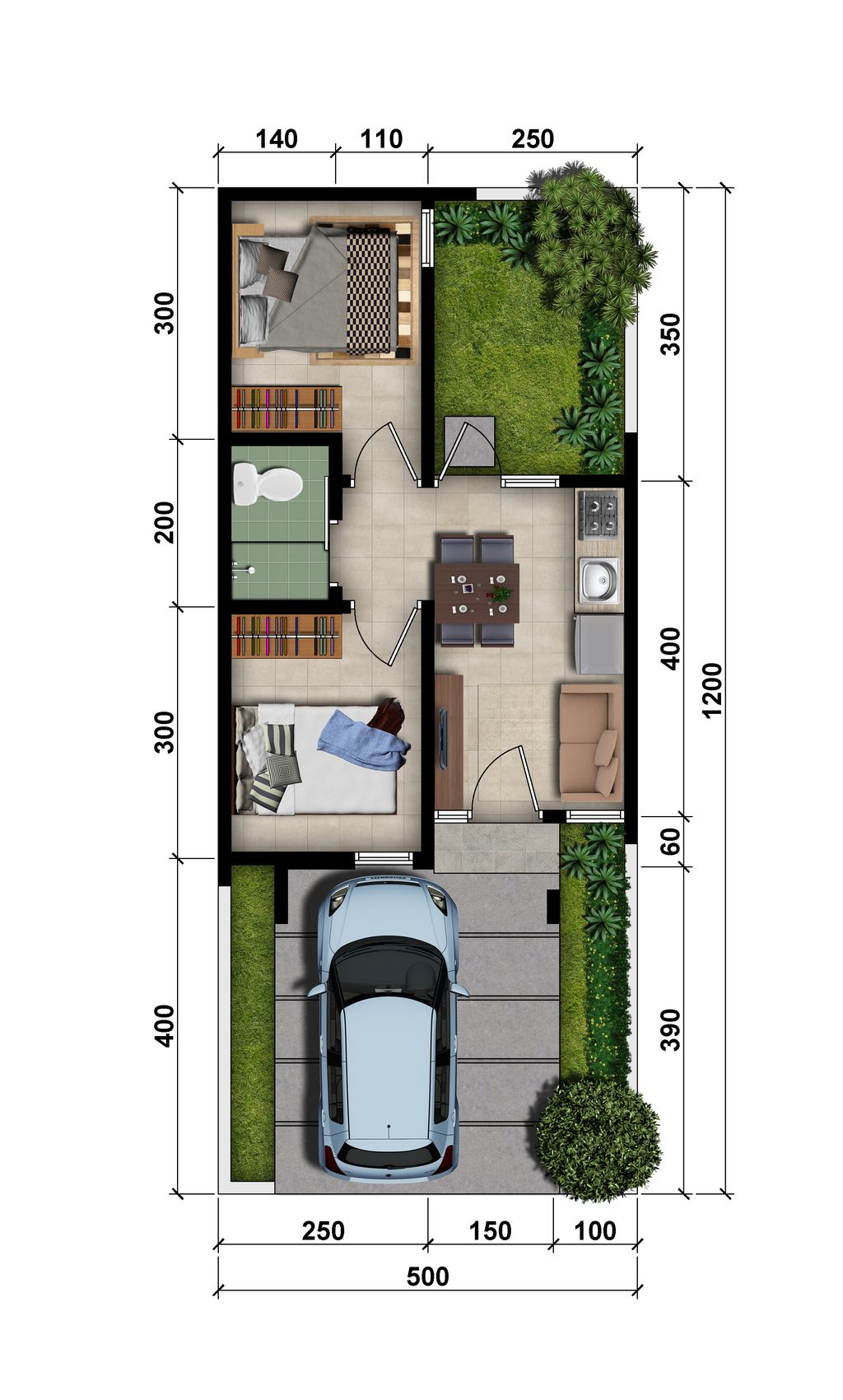 foto denah rumah tipe Ohana L5 33/60 perumahan MODERNLAND CILEJIT-MERATUS