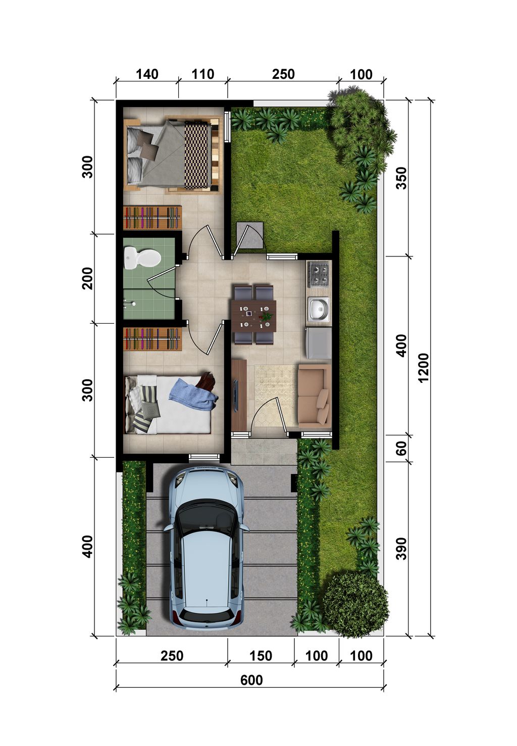 foto denah rumah tipe Ohana L6 33/118 perumahan MODERNLAND CILEJIT-MERATUS