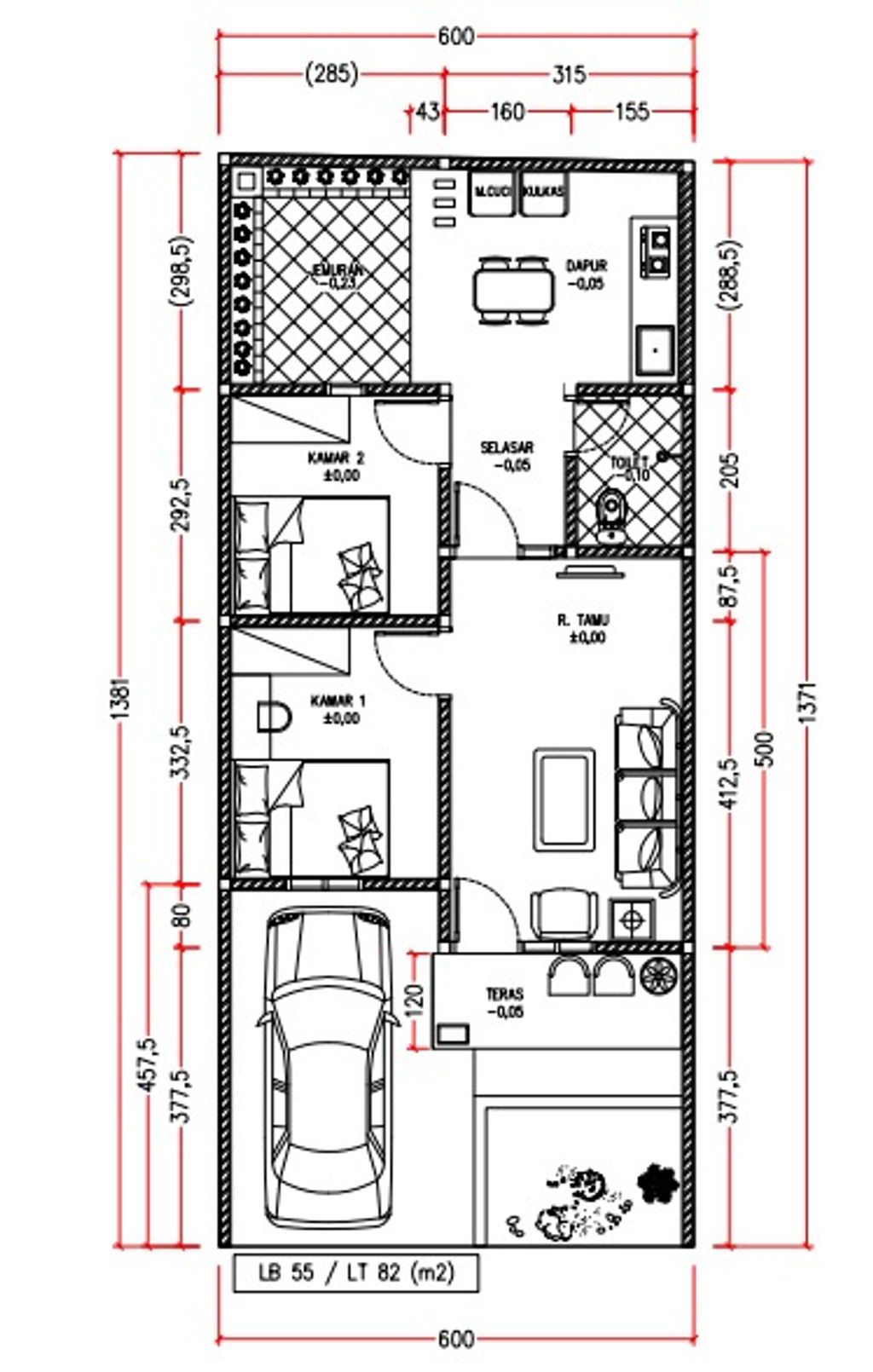 foto denah rumah tipe 55/82 perumahan SANTIKA LAND