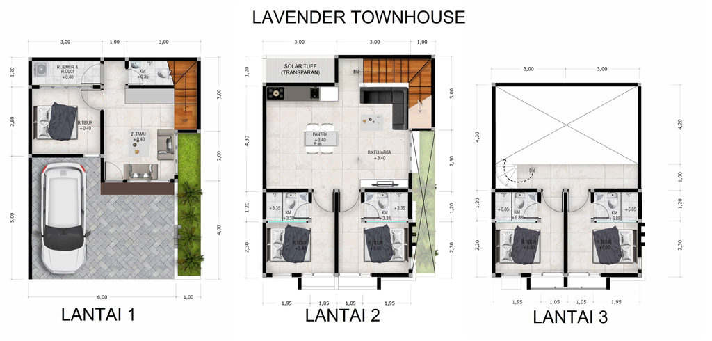 foto denah rumah tipe Lavender 120/63 perumahan GRAHA MERJOSARI ASRI