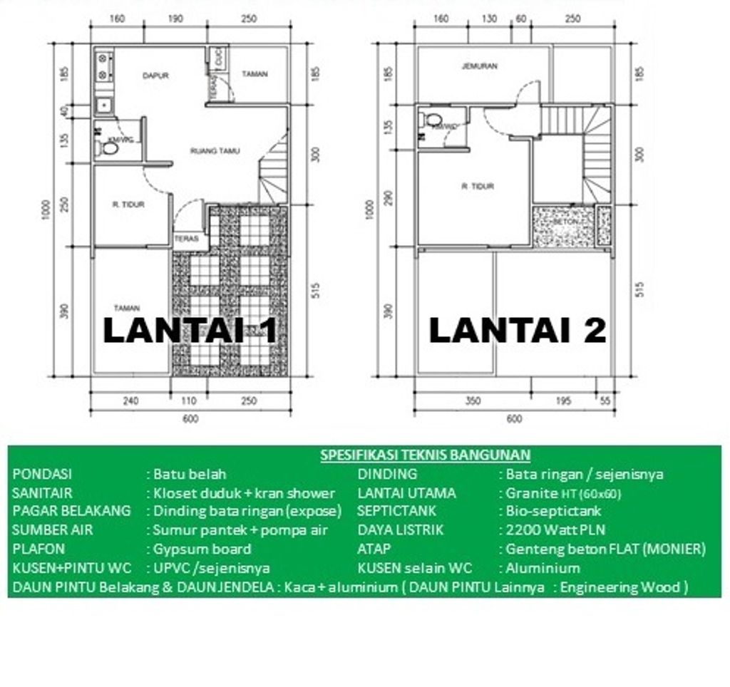 foto denah rumah tipe Green Spinel.UG perumahan Taman Krakatau - Margatani