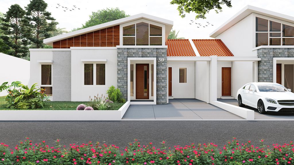 foto tampak rumah tipe JOURDAN B perumahan NUSA INDAH RESIDENCE
