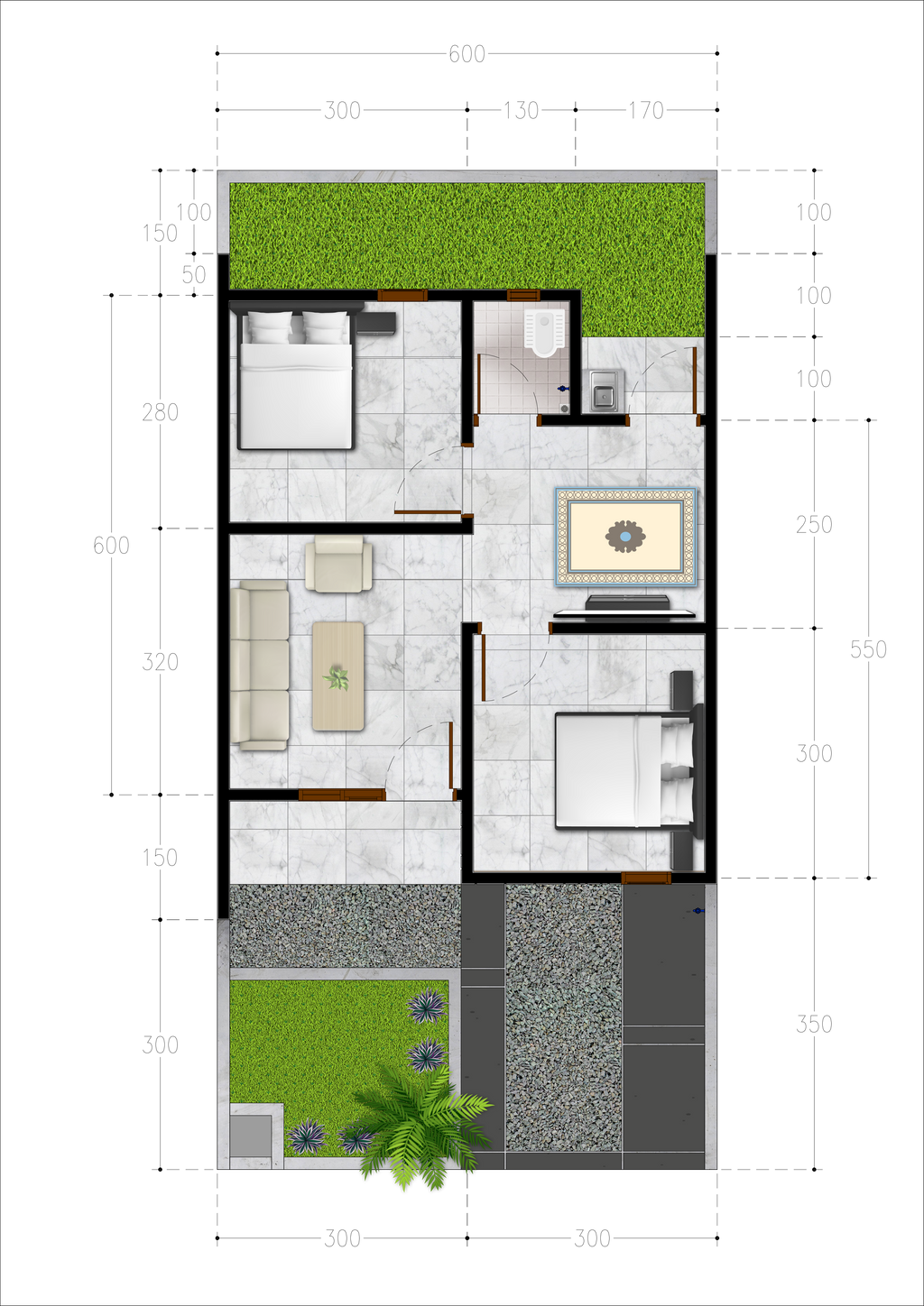 foto denah rumah tipe 36/72 perumahan Tria Mahan 1