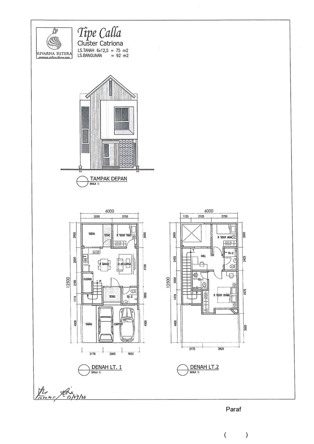 foto denah rumah tipe CALLA perumahan CLUSTER CATRIONA, SUVARNA SUTERA