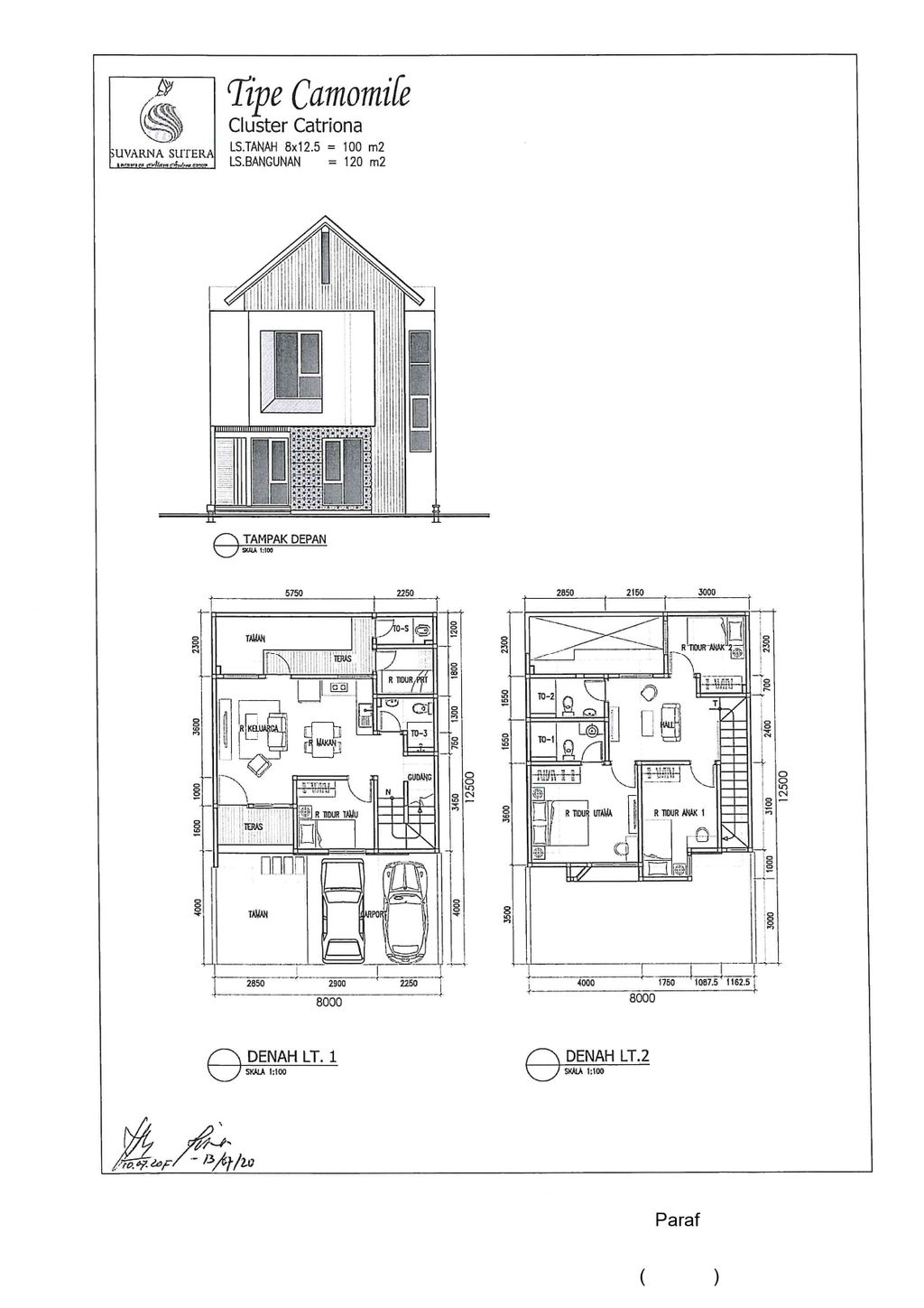 foto denah rumah tipe CAMOMILE perumahan CLUSTER CATRIONA, SUVARNA SUTERA