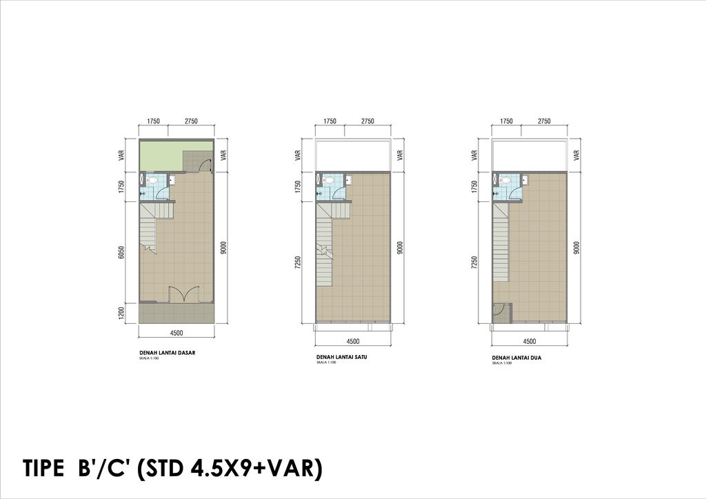 foto denah rumah tipe B'/C' (Standard 4.5x9+Var) perumahan Northridge Business Center