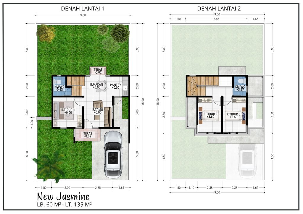 foto denah rumah tipe NEW JASMINE 135 perumahan Mandiri Residence