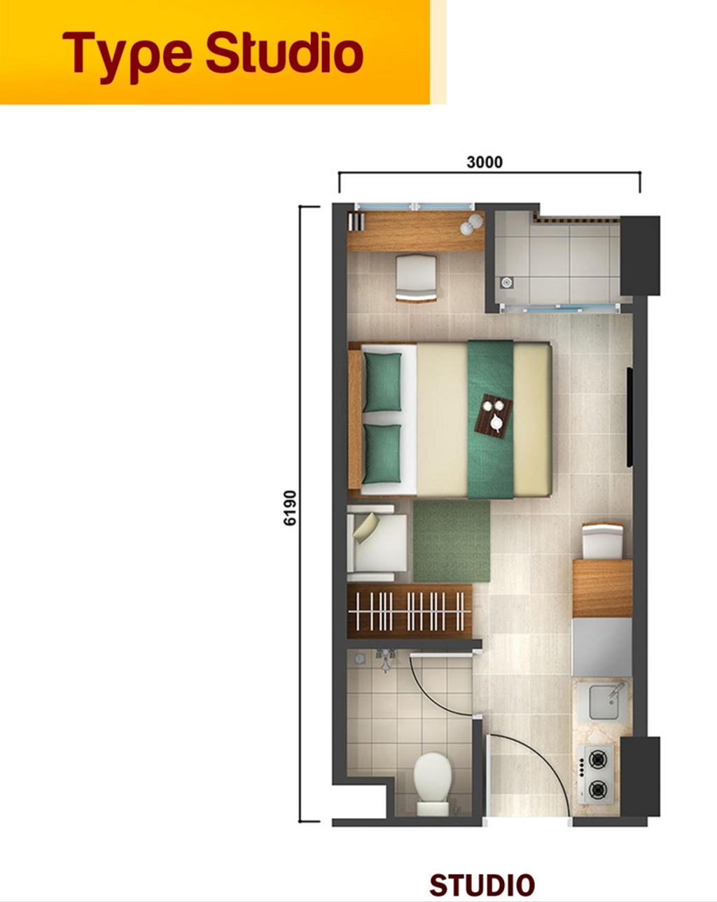 foto denah rumah tipe Studio A Kamaya perumahan APARTEMEN AKASA