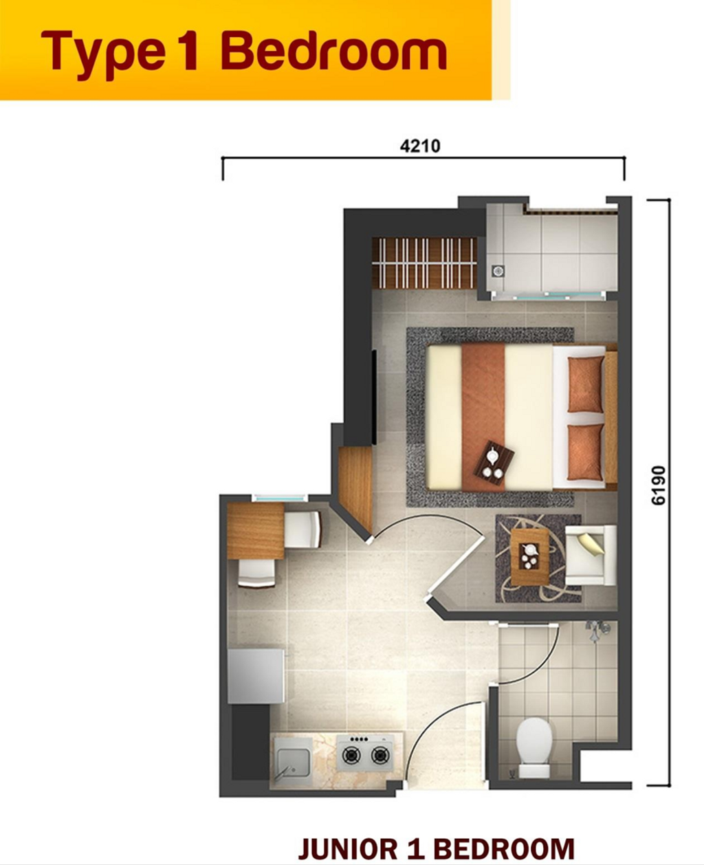 foto denah rumah tipe 1BRJ Kamaya perumahan APARTEMEN AKASA
