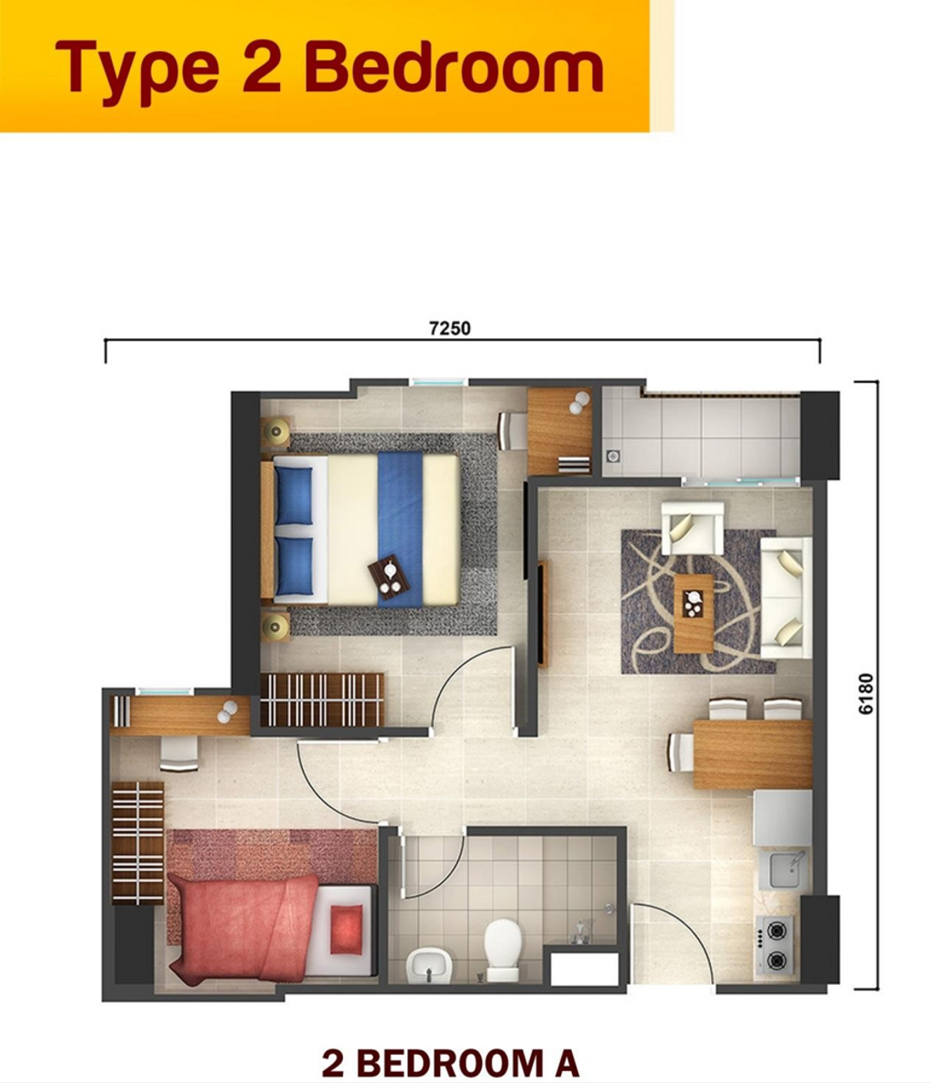 foto denah rumah tipe 2BRB Kamaya perumahan APARTEMEN AKASA