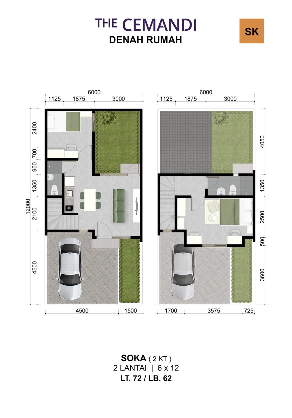 foto denah rumah tipe SOKA 6 x 12 perumahan THE CEMANDI