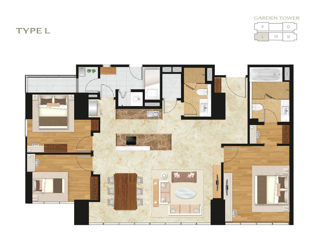 foto denah rumah tipe GARDEN 3BR - L perumahan APARTEMEN SETIABUDI SKYGARDEN