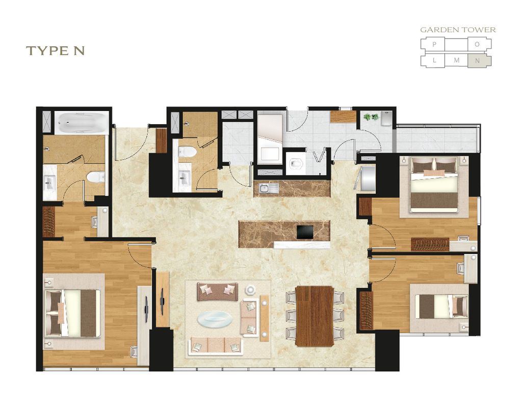 foto denah rumah tipe GARDEN 3BR - N perumahan APARTEMEN SETIABUDI SKYGARDEN