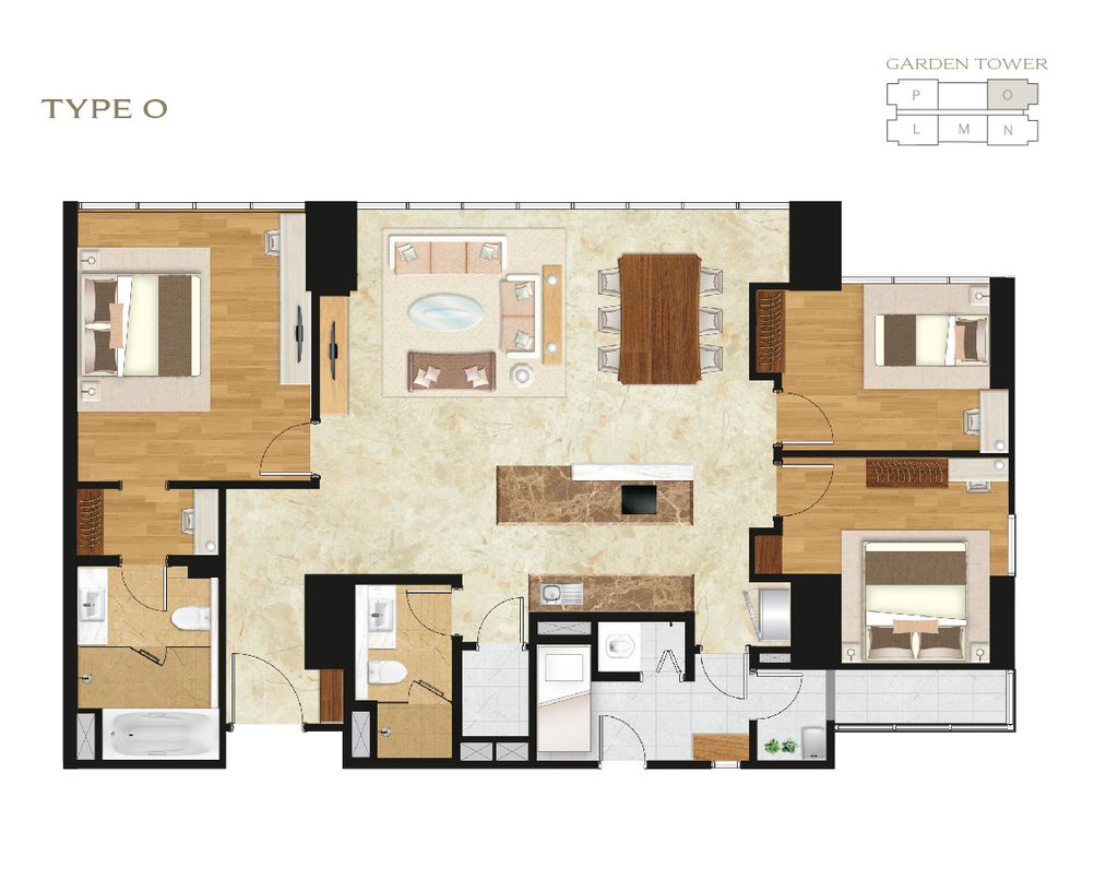 foto denah rumah tipe GARDEN 3BR - O perumahan APARTEMEN SETIABUDI SKYGARDEN