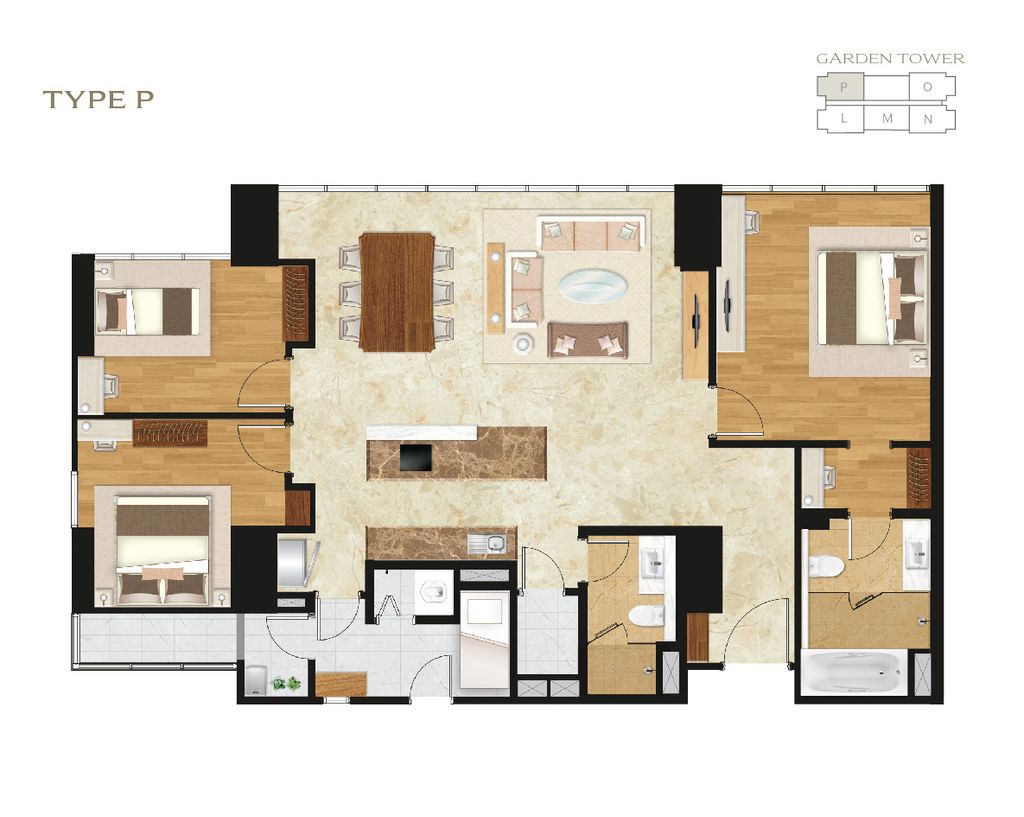 foto denah rumah tipe GARDEN 3BR - P perumahan APARTEMEN SETIABUDI SKYGARDEN