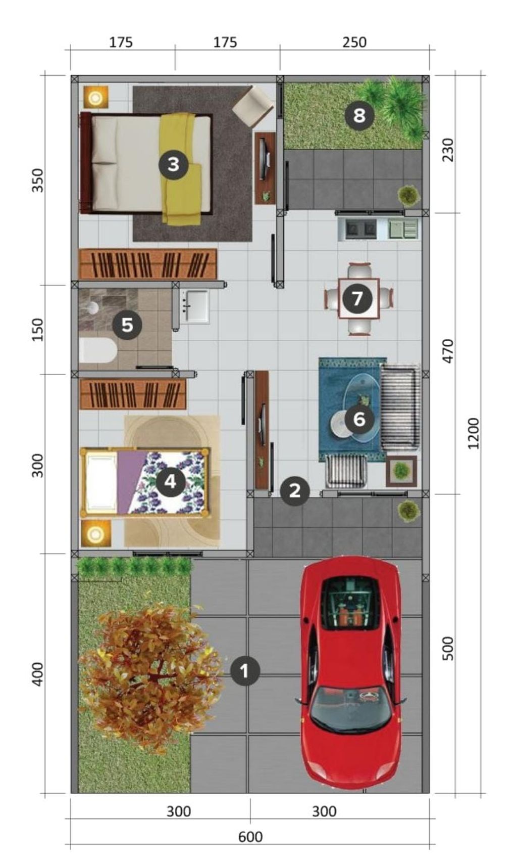 foto denah rumah tipe 45 New Ruby perumahan KAMAYA HILLS