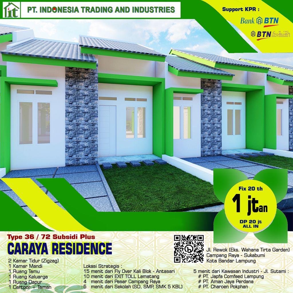 foto tampak rumah tipe 36/72 perumahan CARAYA RESIDENCE
